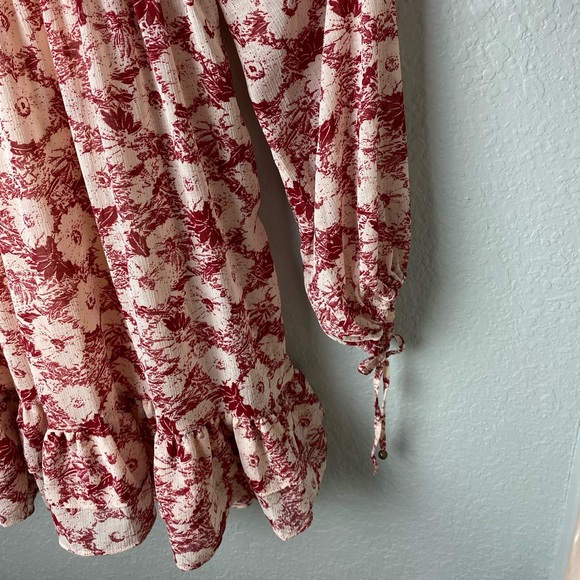 FREE PEOPLE Mini Dress Floral Cream Red Ruffle size L - Picture 4 of 8